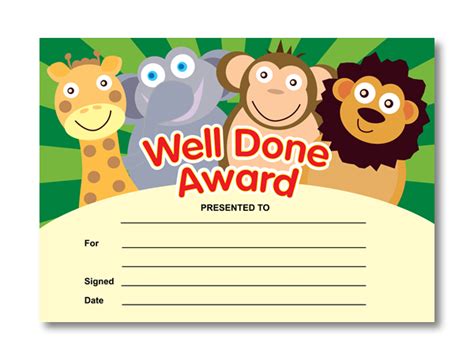 Certificate Well Done Award Animals Superstickers