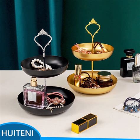 iron multifunctional double deck tray organize desserts  fruits