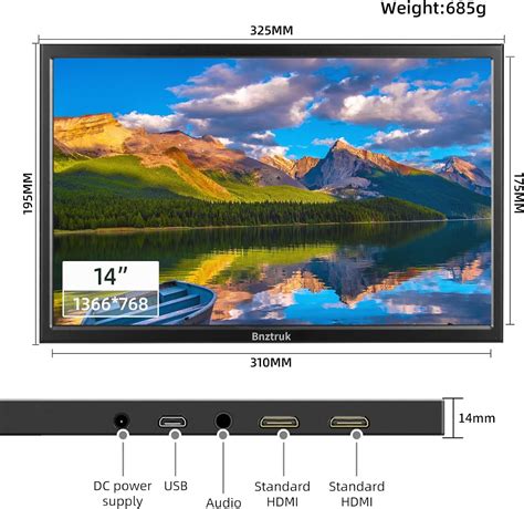 14 inch Portable Monitor HDMI Small External Monitor with Dual HDMI ...