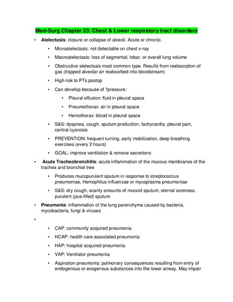 NURSING 112023 Med-Surg Chapter 23: Chest & Lower respiratory tract