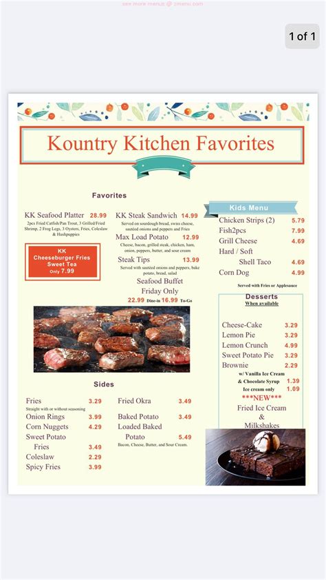 Menu at Kountry Kitchen restaurant, Eupora