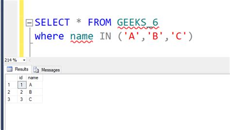 Sql Server In Condition Geeksforgeeks