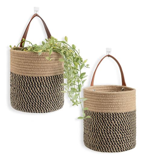 Set Of Hanging Woven Baskets Planter Pots Planters Plants Etsy