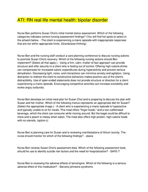ATI: RN real life mental health: bipolar disorder - Scholarfriends