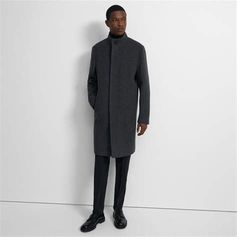 signature stand collar overcoat  belvin features  concealed