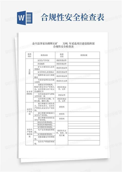 合规性安全检查表Word模板下载 编号qaykojoy 熊猫办公