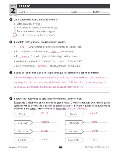 SOLUCIONARIO LENGUA 4º PRIMARIA SM SAVIA Ejercicios de Lengua y