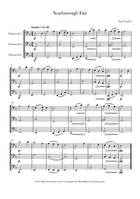 Scarborough Fair For Cello Trio Free Sheet Music For Cello Trio