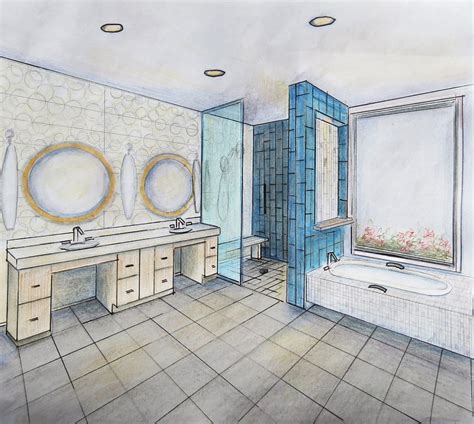 Master Suite Bathroom Hand-rendered Master Suite Bathroom, Interior Design Renderings, Modern ...