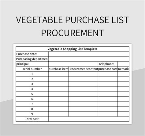 Vegetable Purchase List Procurement Excel Template And Google Sheets