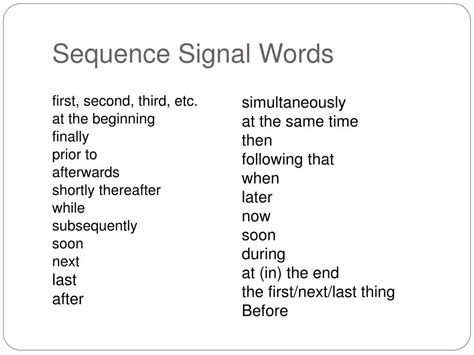 Signal Words For Sequence Text Structure