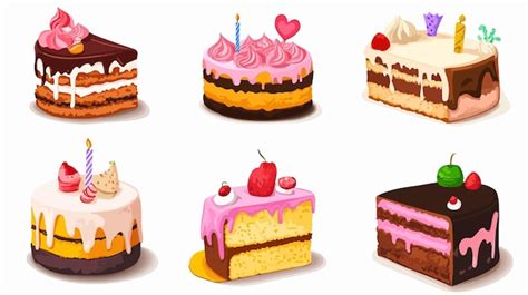 Birthday Cake Vector Set with Slice of Cake Vector | Premium AI ...