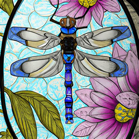 Stained Glass Dragonfly And Flowers · Creative Fabrica