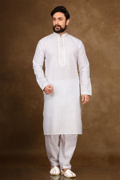 White Cotton Linen Ready Made Pathani Kurta Pajama At Rs 1995 Piece In