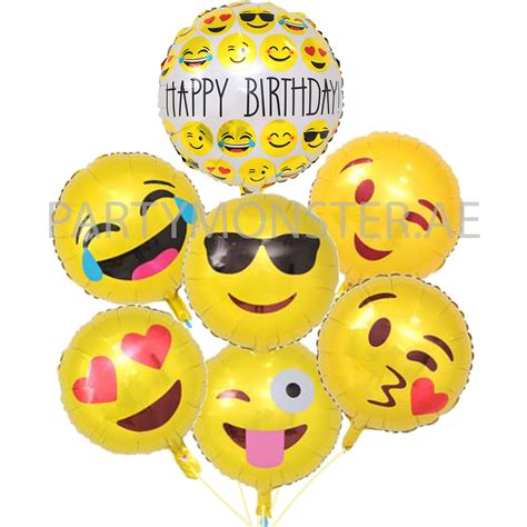 Emoji Birthday Foil Balloons Bouquet Partymonsterae