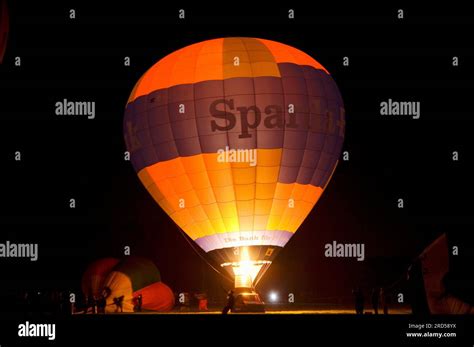 Hot Air Balloon Glows At Night Montgolfiade Muenster North Rhine