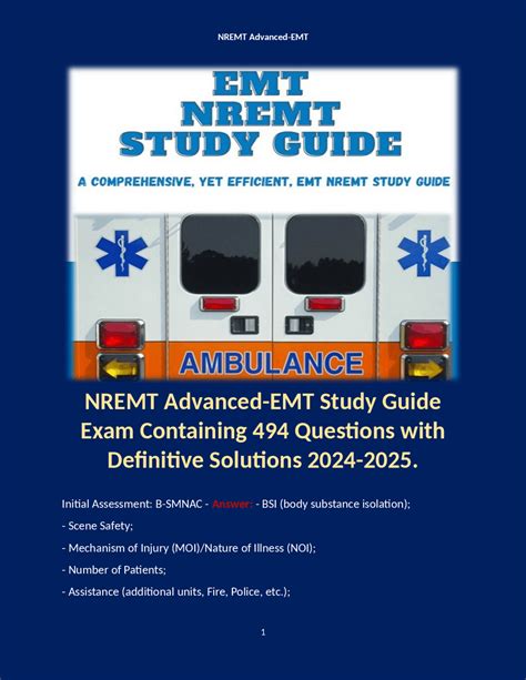 NREMT Advanced-EMT Study Guide Exam Containing 494 Questions with Definitive Solutions 202