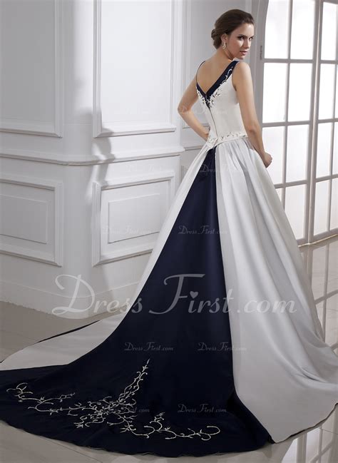 Ball Gown Princess V Neck Chapel Train Satin Wedding Dress With