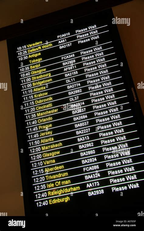 Flight Information Screen In Gatwick Airport England United Kingdom