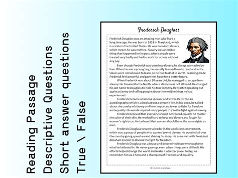 Frederick Douglass Biography Reading Comprehension Passage Worksheets Library