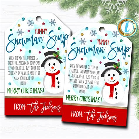 Christmas Gift Tags Snowman Soup Hot Cocoa Teacher Classroom Party