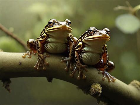 Premium Photo Frogs Sitting On Top Of A Tree Branch