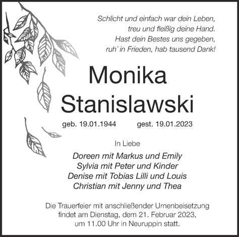 Traueranzeigen von Monika Stanislawski Märkische Onlinezeitung