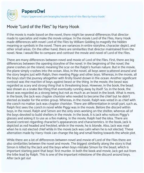 Essay on Harry Hook's Movie on Lord of the Flies - 635 Words ...