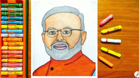 Drawing PM Narendra Modi Using Oil Pastels ColoredPortrait Step By Step