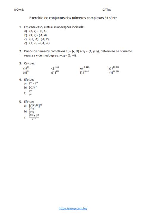 Exercícios De Matemática 3ª Série Ensino Médio Azup