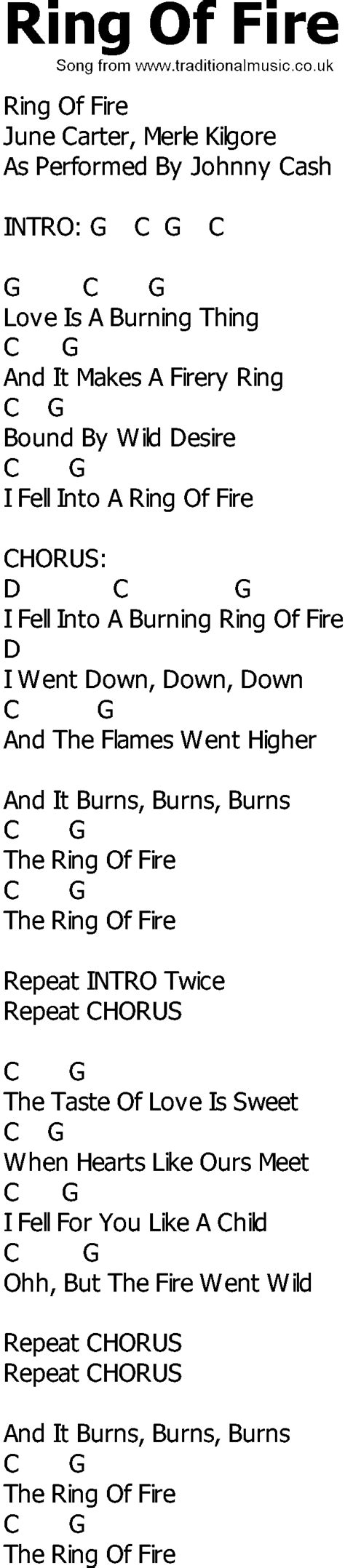 Old Country Song Lyrics With Chords Ring Of Fire