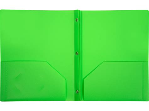 2-Pocket Plastic Folder with Fasteners, Green Pocket Folder