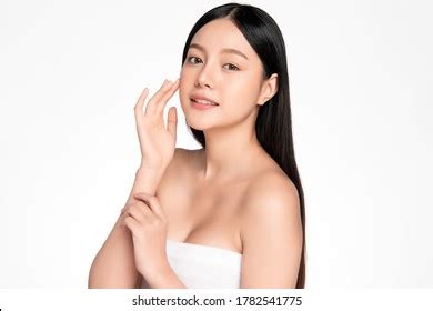 Beauty Face Smiling Asian Woman Touching Stock Photo