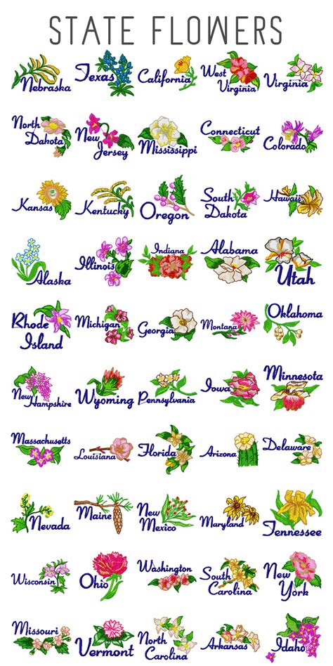 50 State Flowers Machine Embroidery Designs Floral Embroidery Etsy