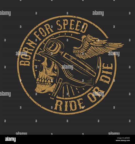 Racer Skull In Winged Helmet Isolated On Dark Background Design