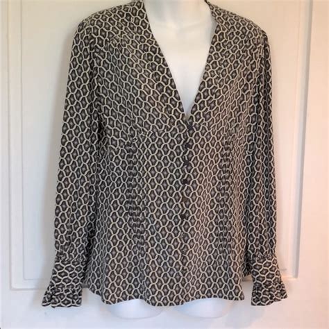 Etcetera Tops Etcetera Gray Black Cream Silk Foulard Blouse 8