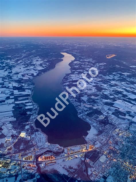 Canandaigua Lake And Bristol Mountain At Sunset Aerial Winter Landscape