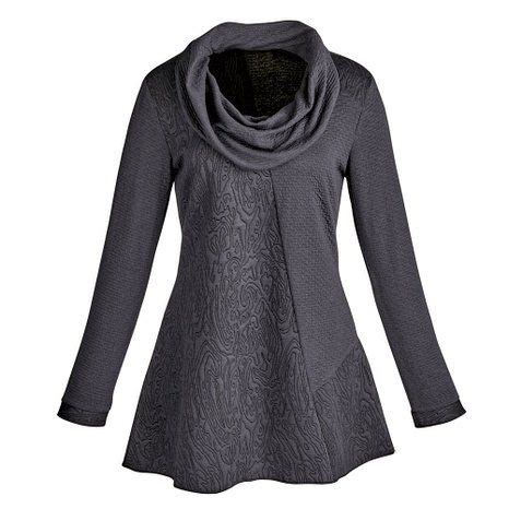 Women S Tunic Top Textured Cowl Neck Long Sleeve Blouse Purple