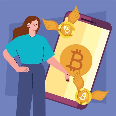 Bitcoins En Smartphone Con Mujer Vector Premium