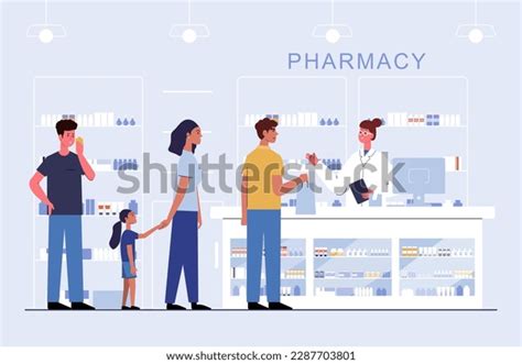 Pharmacy Pharmacist Client Counter Drugstore Cartoon Stock Vector