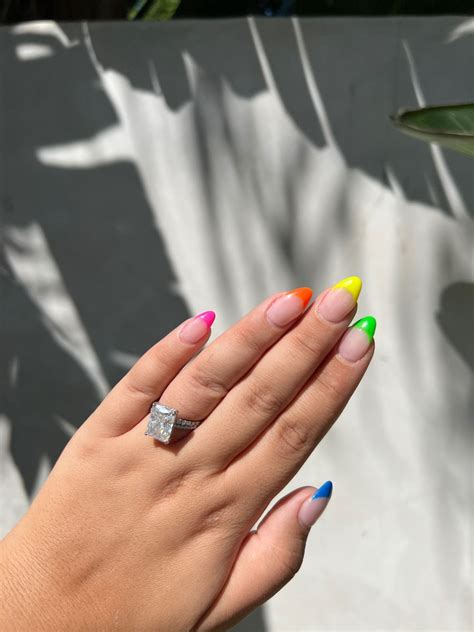 Rainbow French Tip On Almond Shape Nails In 2022 Almond Shape Nails