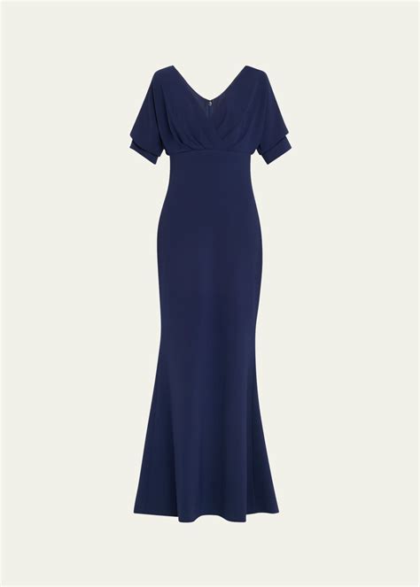 Badgley Mischka Pleated Dolman-Sleeve Mermaid Gown - Bergdorf Goodman
