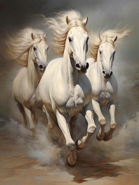 Premium AI Image | a painting of three horses with the number 3 on the back