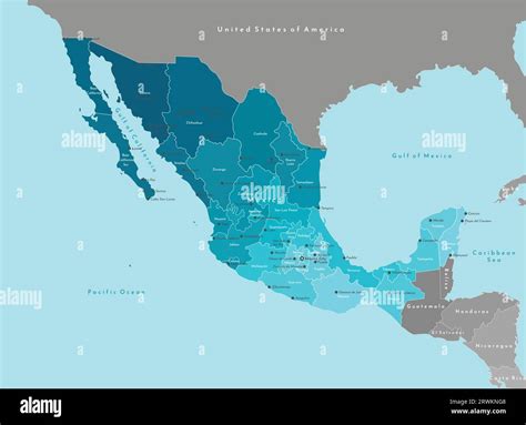 Vector Illustration Simplified Geographical Map Of Mexico United Mexican States And Nearest