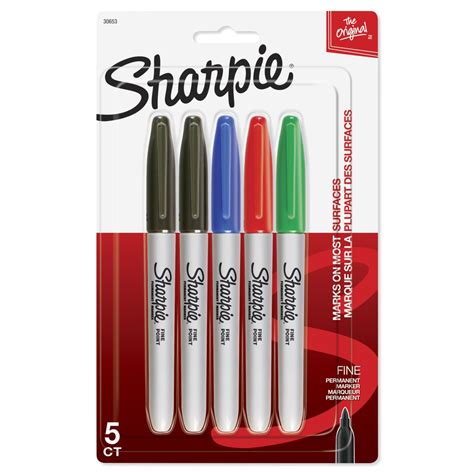 Sharpie Permanent Markers Fine Point Assorted Colors 5 Count