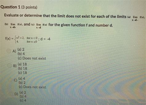 Solved Question 1 3 Points Evaluate Or Determine That The