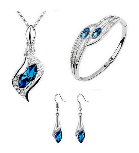 Crystal Element Jewelry Set Necklace & Earring & Bracelets(blue) - CY12KJOTCDJ