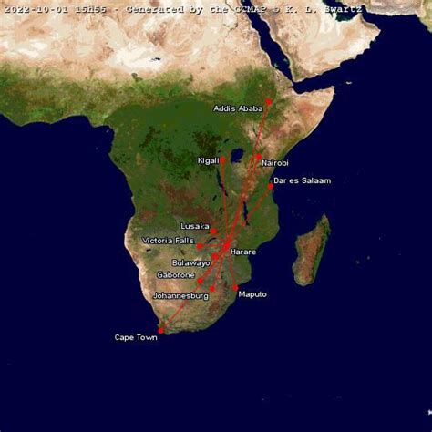Reachable destinations from Harare airport