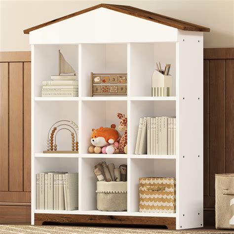 House Shaped Storage Shelf With 9 Compartments 3 Layer In White