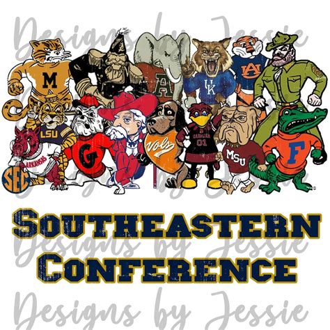 Sec South Eastern Conference Vintage Mascots Png Digital Etsy